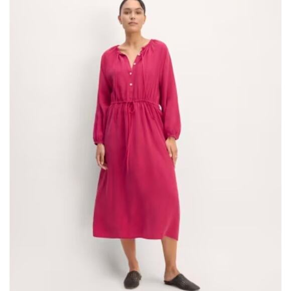 Everlane SZ XS The Tencel Gathered Maxi Dress in Red Currant Oversized Fit NWT - Picture 1 of 6